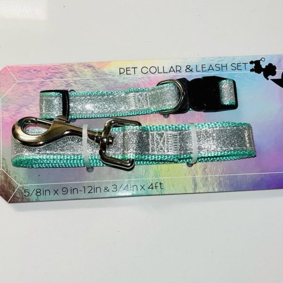 Coco Lane Couture Dog Collar & Leash Set Mint Green w/ Silver Glitter Size Small - Picture 10 of 12